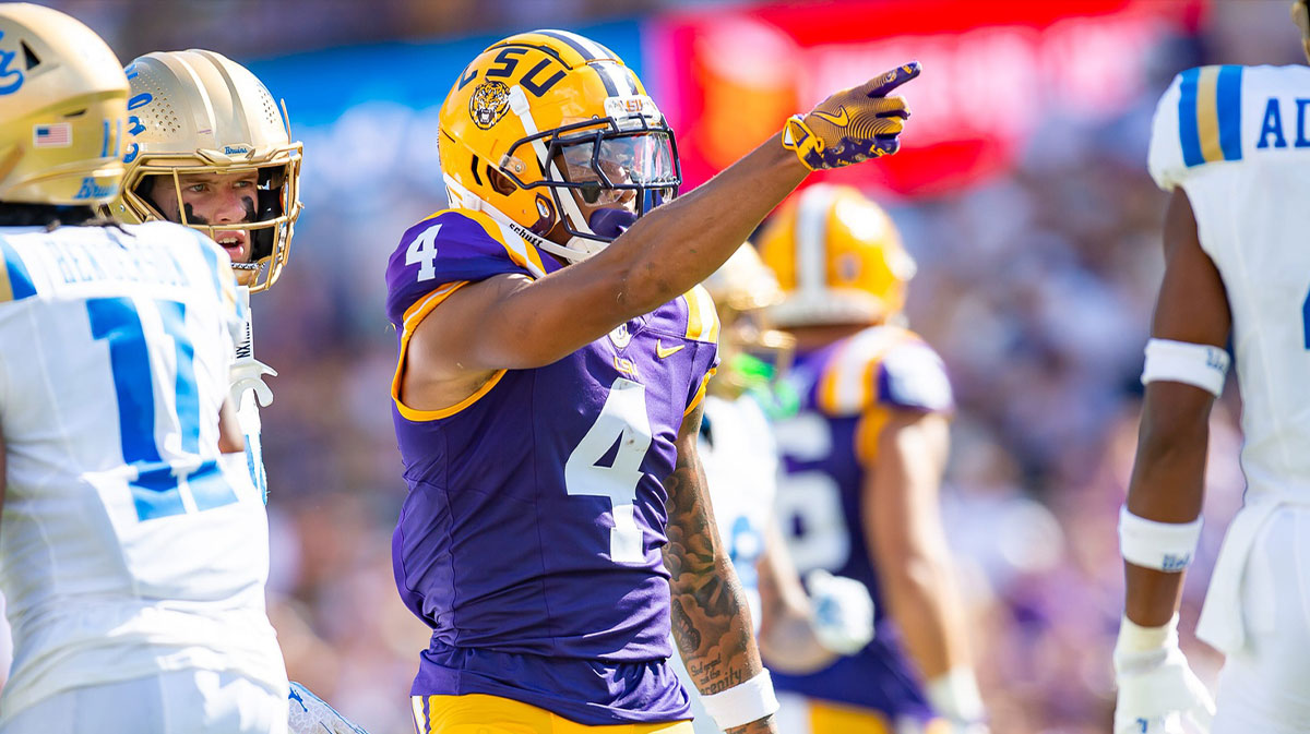 CJ Daniels signals first down as the LSU Tigers take on UCLA at Tiger Stadium in Baton Rouge, LA. Saturday, Sept. 21, 2024