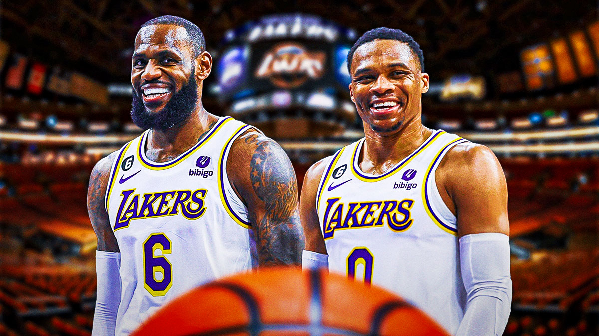 Lakers LeBron James with Lakers Russell Westbrook