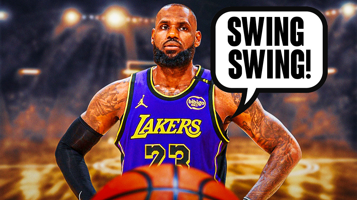 LeBron James with a text bubble above him that says "Swing Swing!"