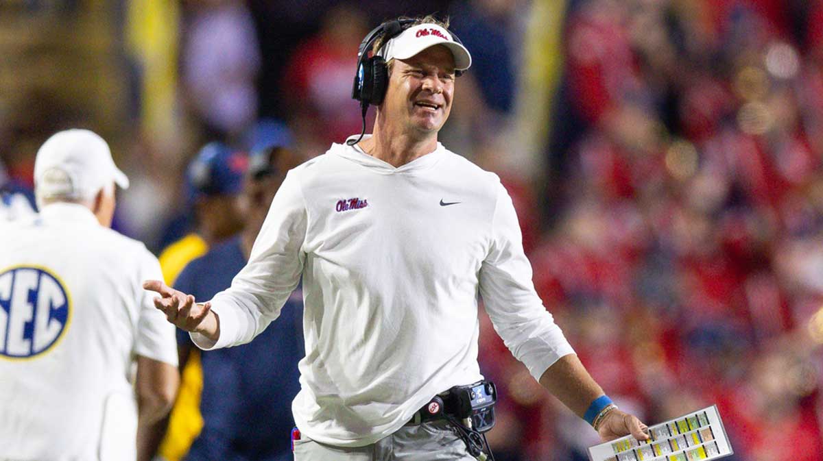 Oct 12, 2024; Baton Rouge, Louisiana, USA; Mississippi Rebels head coach Lane Kiffin reacts after a play against the LSU Tigers during the second half at Tiger Stadium.