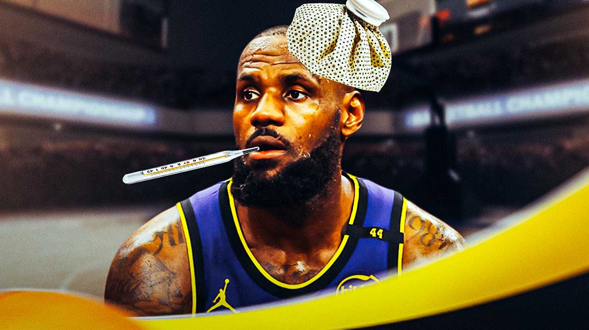 Lakers' LeBron James with ice bag and thermometer