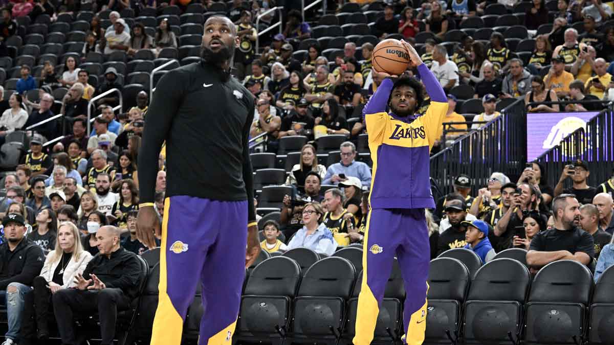 LeBron James pulls a prank on his son, Bronny James before Tuesday's game against the Minnesota Timberwolves