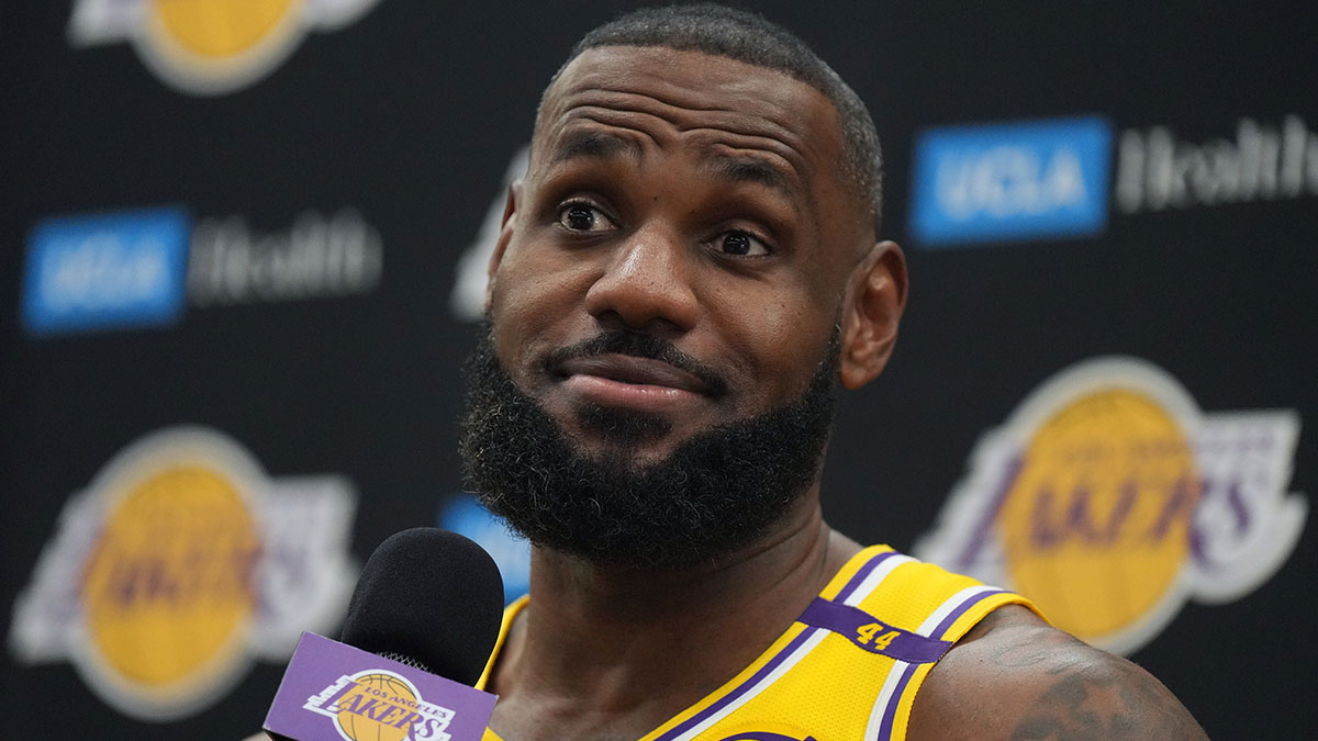 Los Angeles Lakers forward LeBron James (6) during media day at the UCLA Health Training Center. 