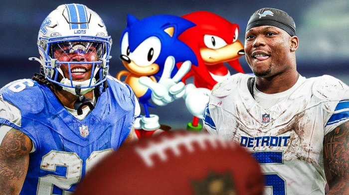 Detroit Lions duo Jahmyr Gibbs and David Montgomery, AKA Sonic and Knuckles