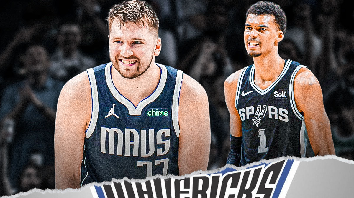 Mavericks' Luka Doncic, Spurs' Victor Wembanyama, American Airlines Center in back