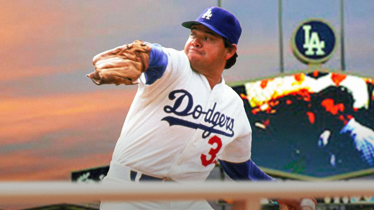 Dodgers legend Fernando Valenzuela, Dodger Stadium in back