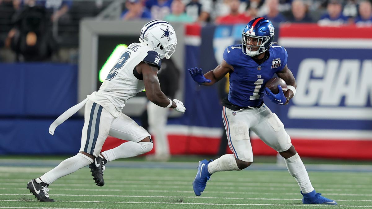 Malik Nabers after making a reception against the Dallas Cowboys on September 26, 2024.