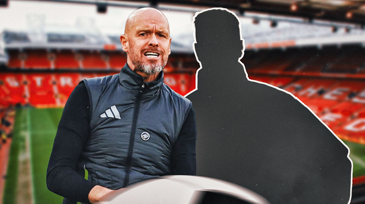 Manchester United manager erik ten hah next to a silhouette of Ruud van nistelrooy