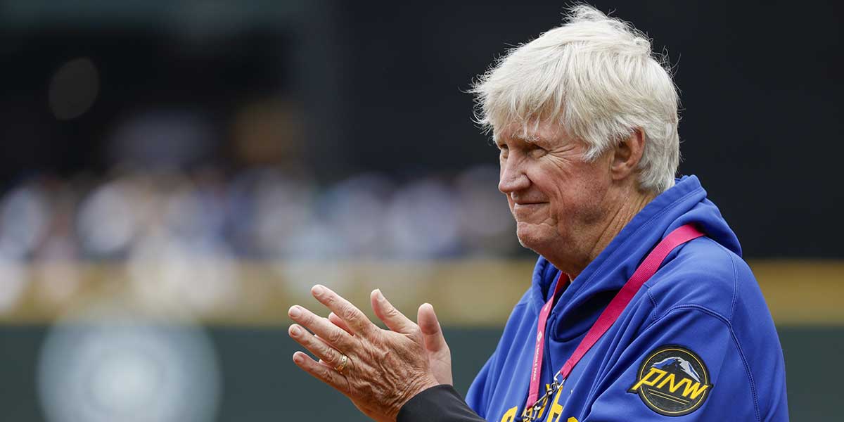 Seattle Mariners majority owner John Stanton applauds during a little league exhibition before a game against the Texas Rangers at T-Mobile Park.