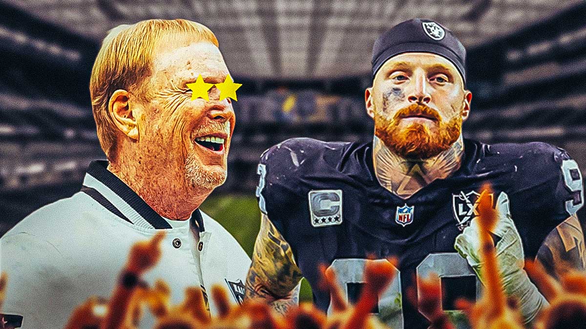 Raiders' Mark Davis with stars in his eyes looking at Maxx Crosby