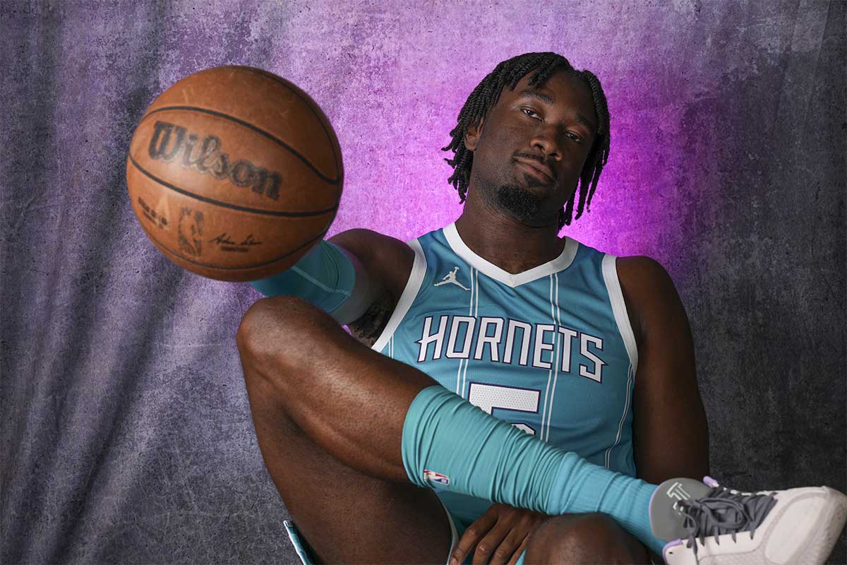 Charlotte Hornets center Mark Williams (5) during the Charlotte Hornets Media Day at the Spectrum Center.