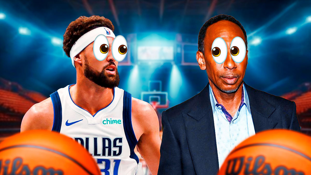 Stephen A. Smith with eye emojis and Klay Thompson in a Mavs jersey with eye emojis.