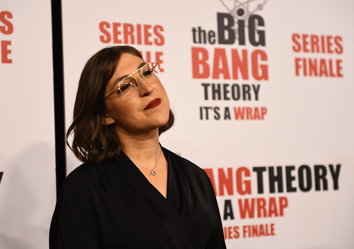Mayim Bialik on the red carpet of the Big Bang Theory finale in 2019.