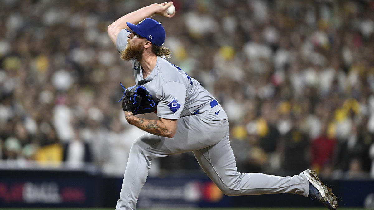 Oct 8, 2024; San Diego, California, USA; Los Angeles Dodgers pitcher Michael Kopech (45) throws in the eighth inning against the San Diego Padres during game three of the NLDS for the 2024 MLB Playoffs at Petco Park.