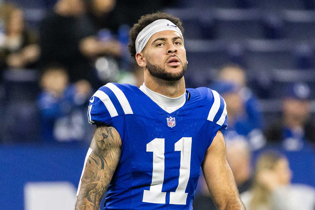 Indianapolis Colts wide receiver Michael Pittman Jr. (11) during warmups before the game against the Las Vegas Raiders at Lucas Oil Stadium.