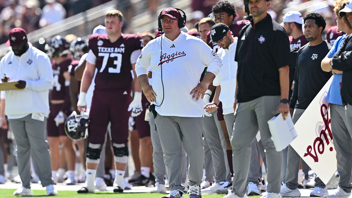 Texas A&M Aggies head coach Mike Elko looks on in the first quarter against the Missouri Tigers at Kyle Field.