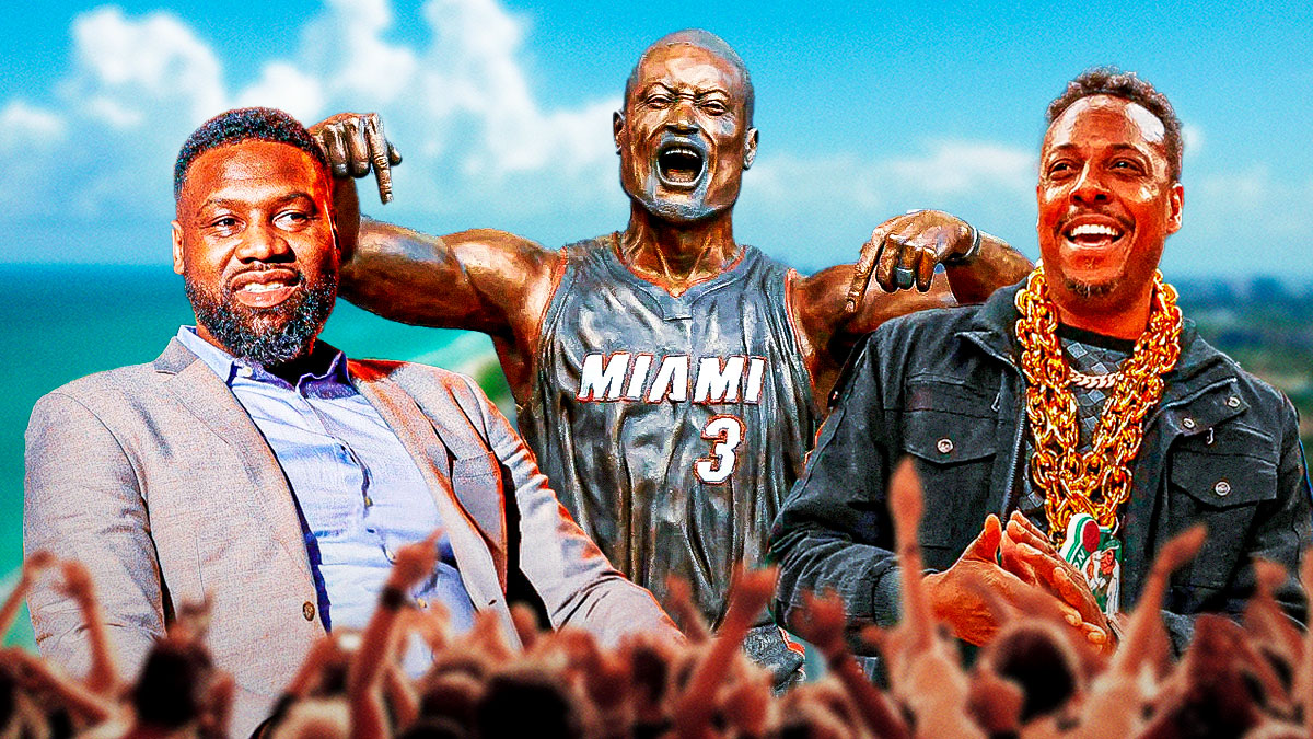 Paul Pierce and Tony Allen, and Dwyane Wade's statue.