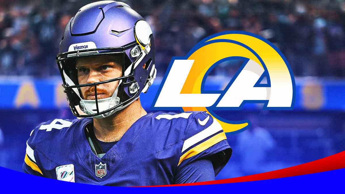 Vikings QB Sam Darnold, Rams, SoFi Stadium in back