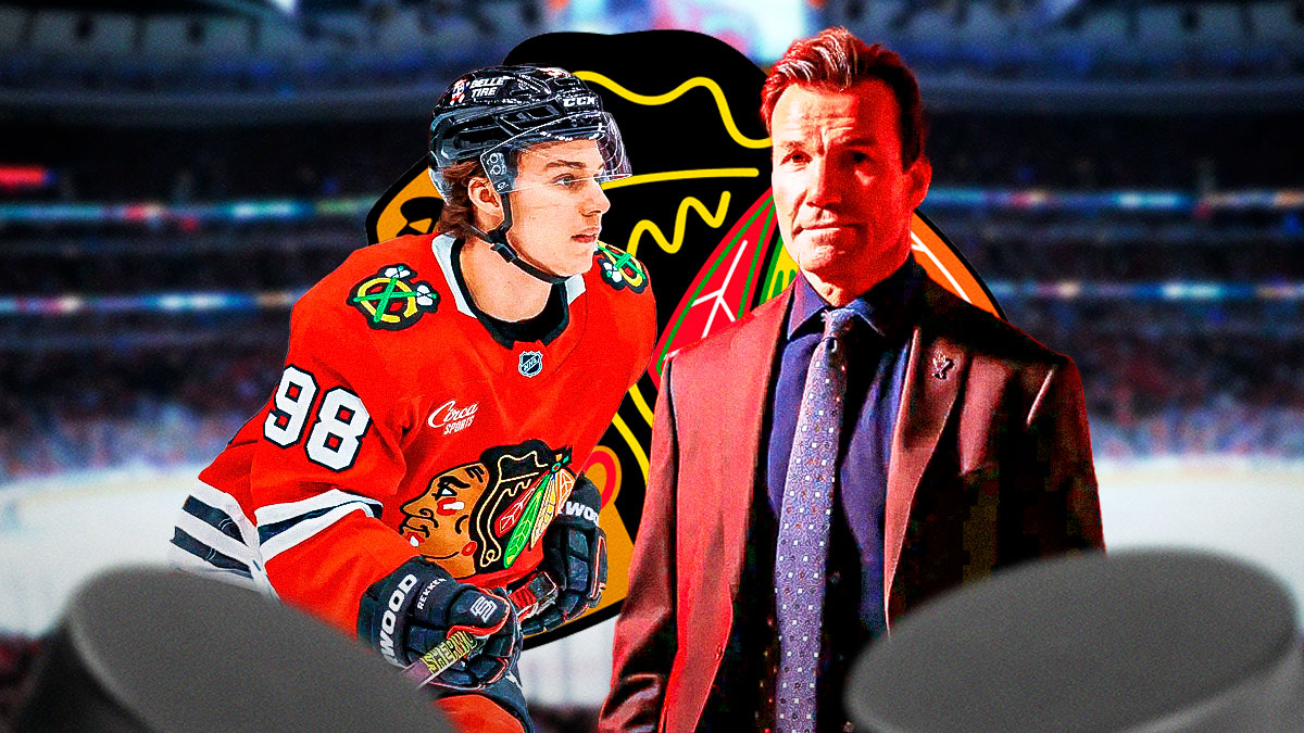 Blackhawks GM Kyle Davidson and forward Connor Bedard