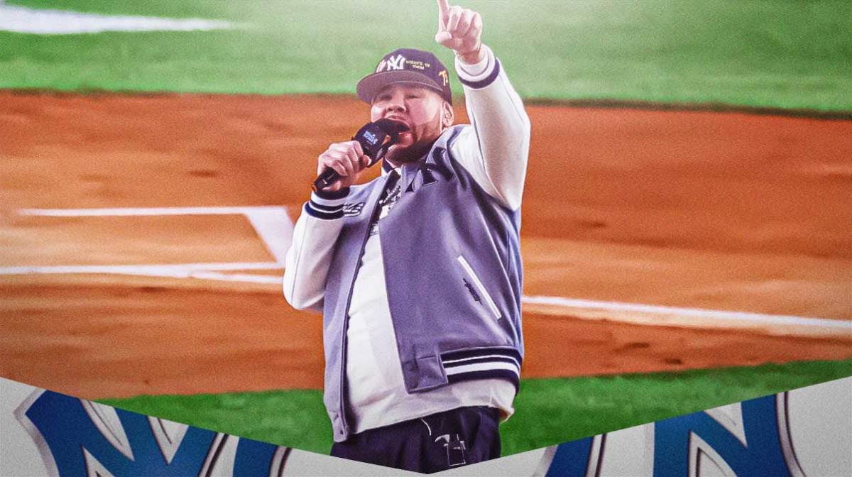 Fat Joe performing at Yankee Stadium before the Yankees vs. Dodgers World Series game