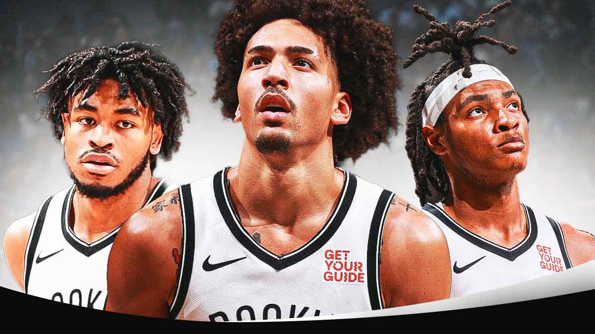 Cam Thomas, Jalen Wilson, and Noah Clowney on one side with Jordi Fernandez on the other