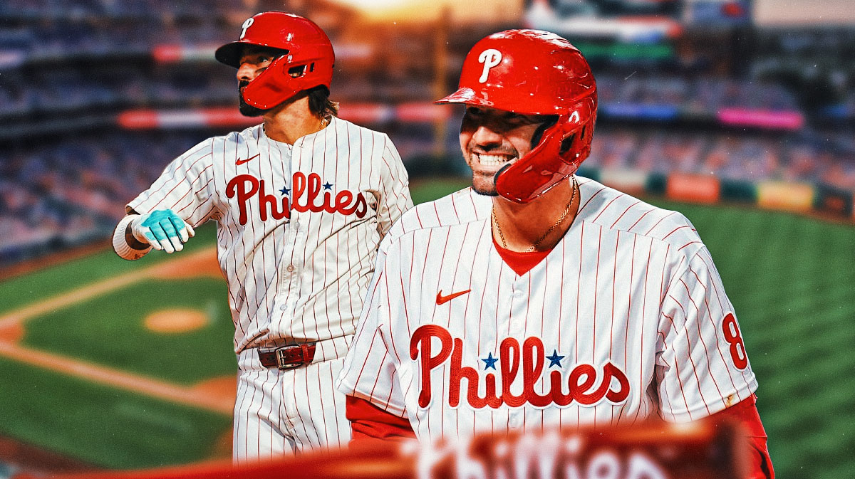 Photo: Nick Castellanos smiling, another picture of him in a Phillies jersey in action