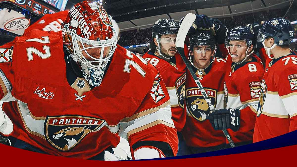 Panthers goalie Sergei Bobrovsky and his teammates
