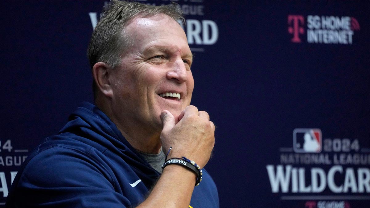 Milwaukee Brewers head coach Pat Murphy asks the media to introduce themselves during a press conference before the Tuesday Milwaukee Brewers National League Wild Card playoff series at American Family Field in Milwaukee on Monday, Sept. 30, 2024. The Brewers would lose the series to the Mets in Game 3.