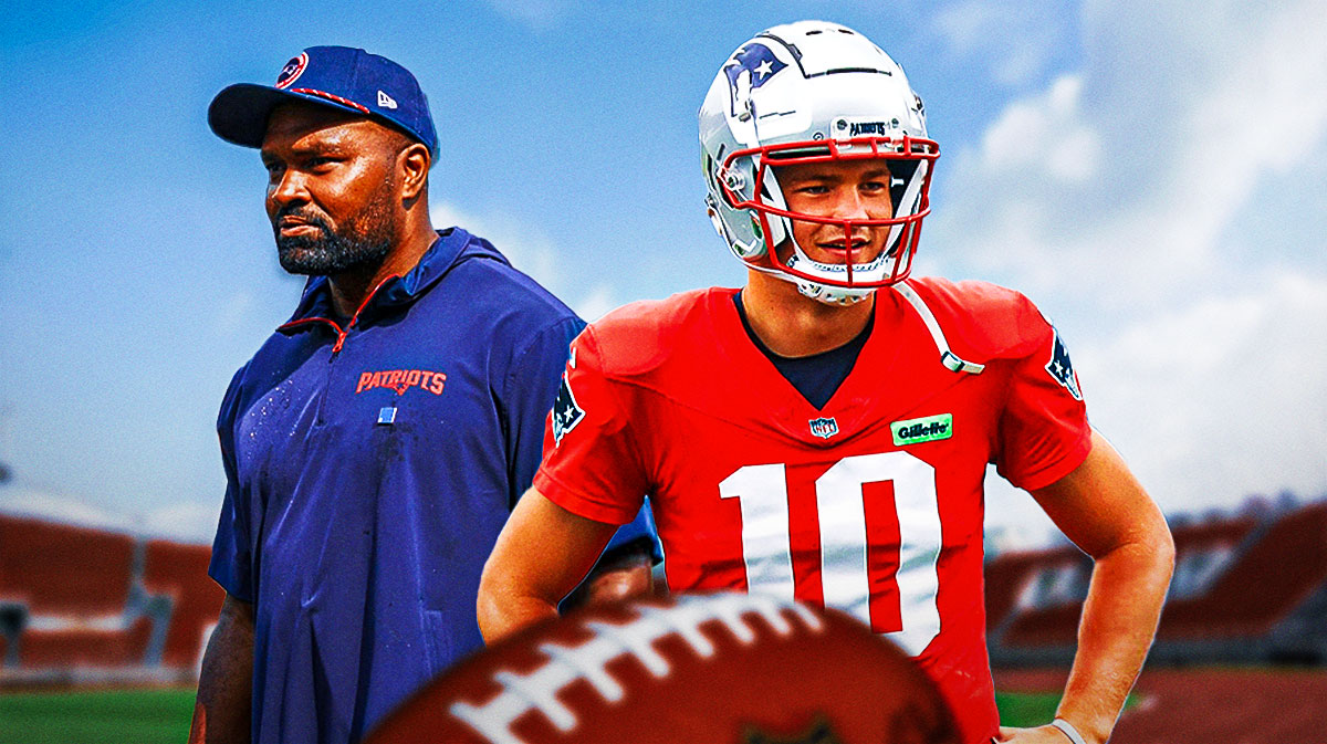 Patriots' Jerod Mayo next to Drake Maye