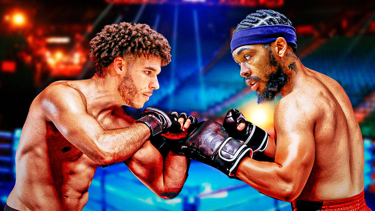 Brandon Ingram and Lonzo Ball facing off like boxers.