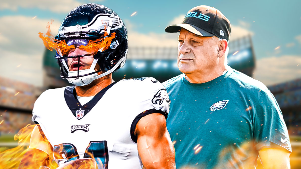 Sydney Brown with fire over his eyes next to Vic Fangio