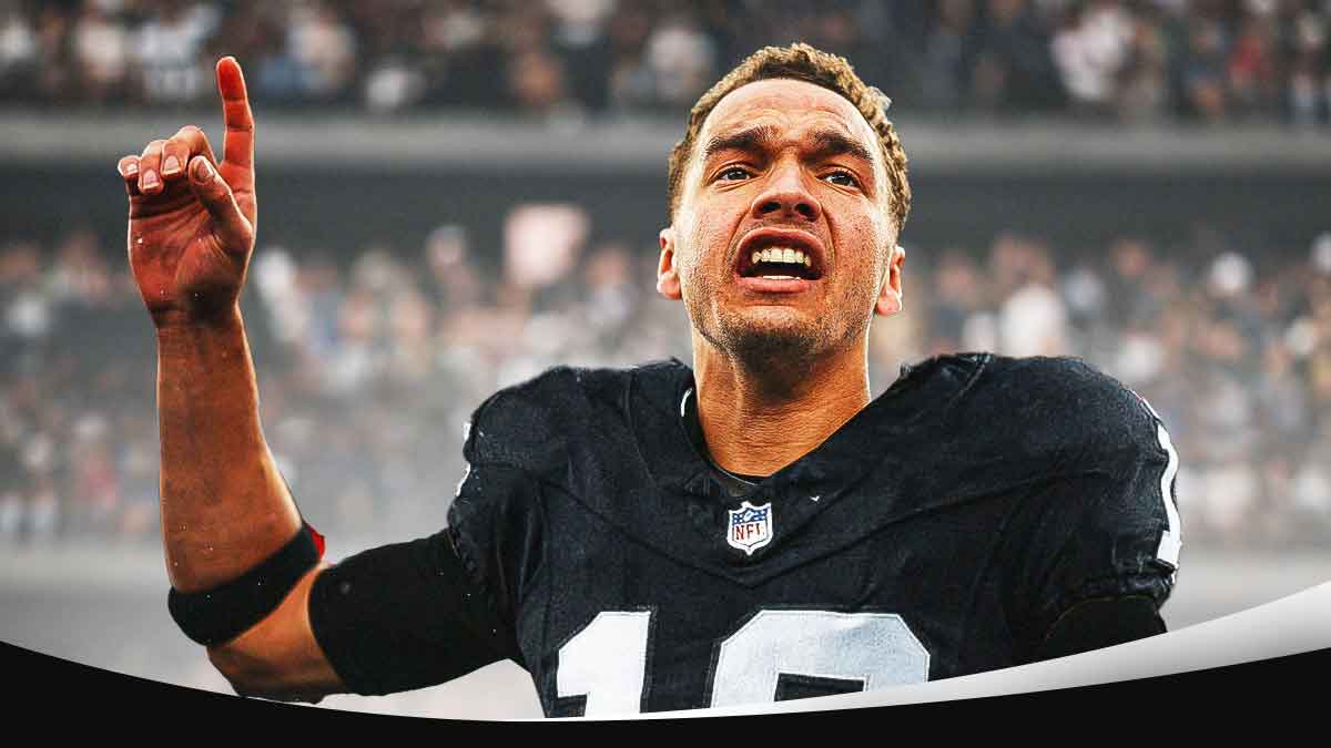Desmond Ridder in a Las Vegas Raiders uniform Ridder was emotional discussing his move to the Raiders.
