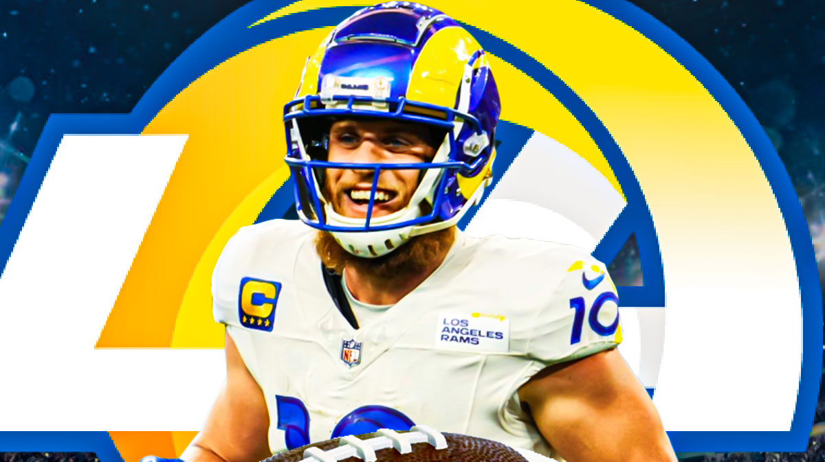 Cooper Kupp next to Rams logo.