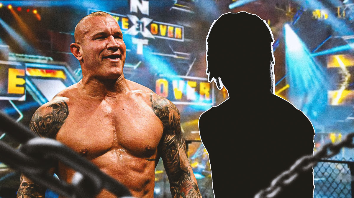 WWE star Randy Orton with silhouette of Je'Von Evans and NXT background.