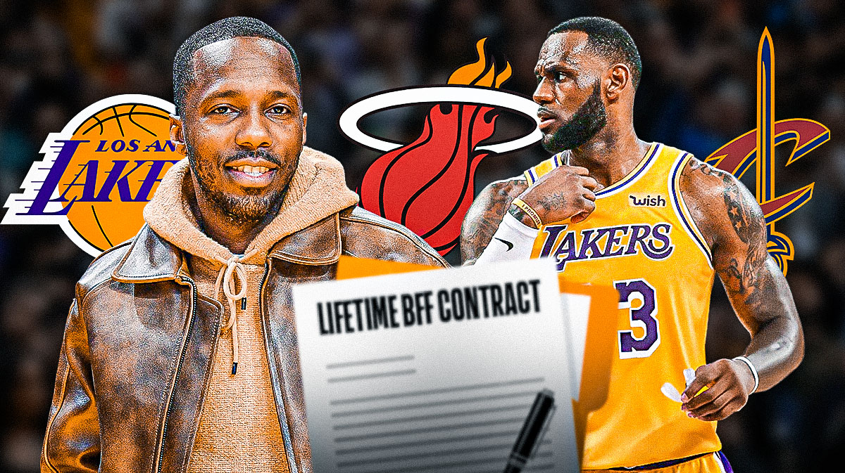 Rich Paul, LeBron James, and a Lifetime BFF contract with the Lakers, Heat, and Cavs logos.