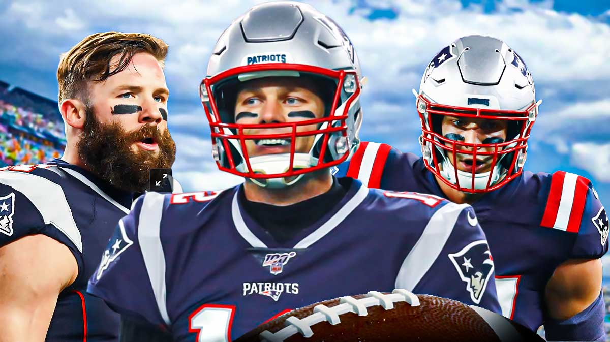 Former New England Patriots player Julian Edelman, Tom Brady, and Rob Gronkowski