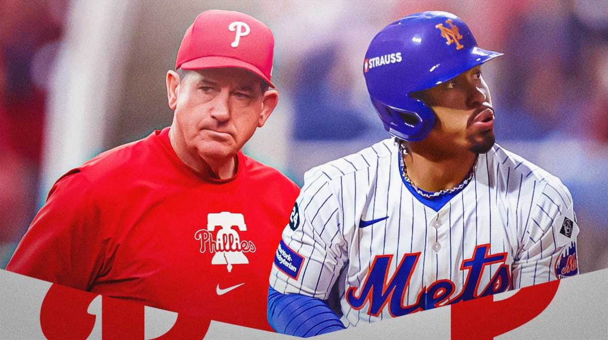 Philadelphia Phillies manager Rob Thomson and Francisco Lindor in a New York Mets uniform as the Mets beat the Phillies in the NLDS.