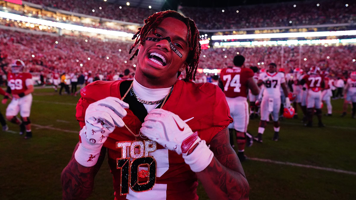 Alabama Crimson Tide wide receiver Ryan Williams (2) celebrates after defeating the Georgia Bulldogs at Bryant-Denny Stadium.