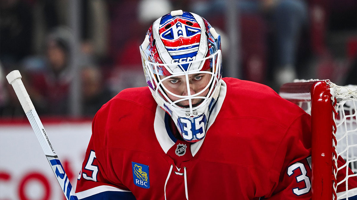 Montreal Canadiens goalie Sam Montembeault (35) looks on against the Ottawa Senators during the second period at Bell Centre.