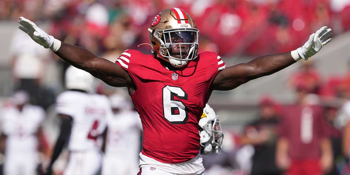 San Francisco 49ers safety Malik Mustapha (6) gestures after defending a pass against the Arizona Cardinals during the second quarter at Levi's Stadium.