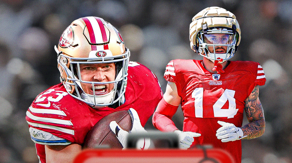 49ers Christian McCaffrey and 49ers Ricky Pearsall with first aid kit