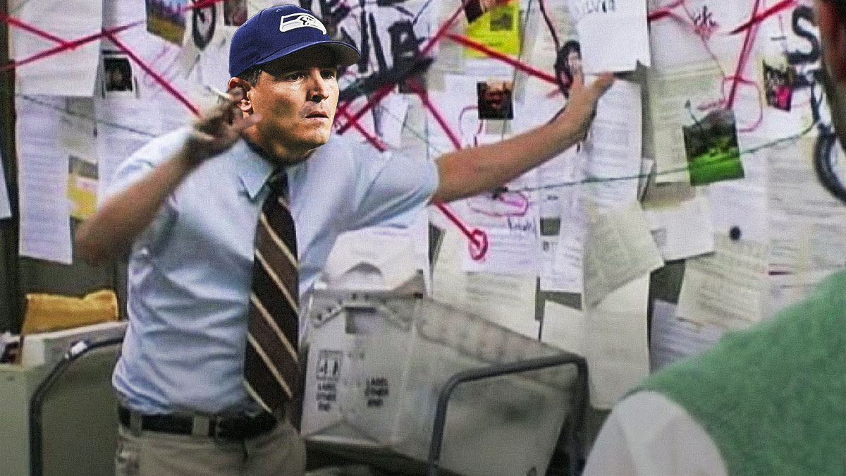 Seahawks head coach Mike Macdonald as the explaining meme guy