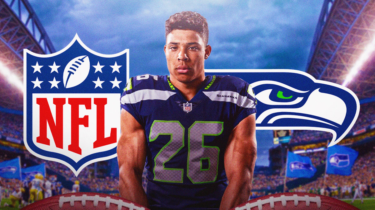 Seahawks' Zach Charbonnet next to NFL fine logo after Lions game