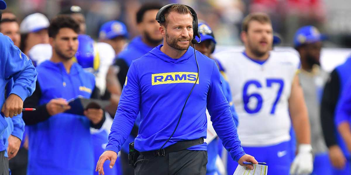 Los Angeles Rams head coach Sean McVay watches game action against the San Francisco 49ers during the second half at SoFi Stadium.