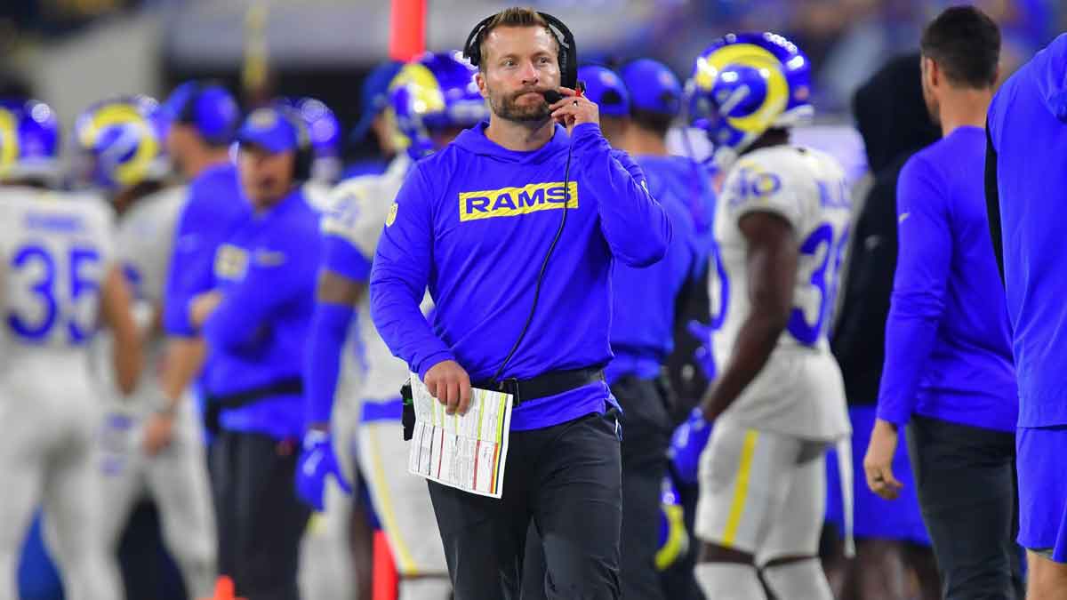 Los Angeles Rams head coach Sean McVay watches game action against the Minnesota Vikings during the first half at SoFi Stadium.
