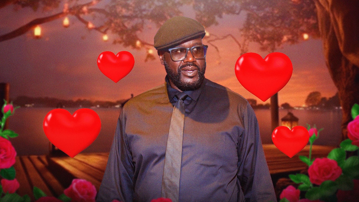 Shaquille O'Neal with hearts in a forest NBA Lakers