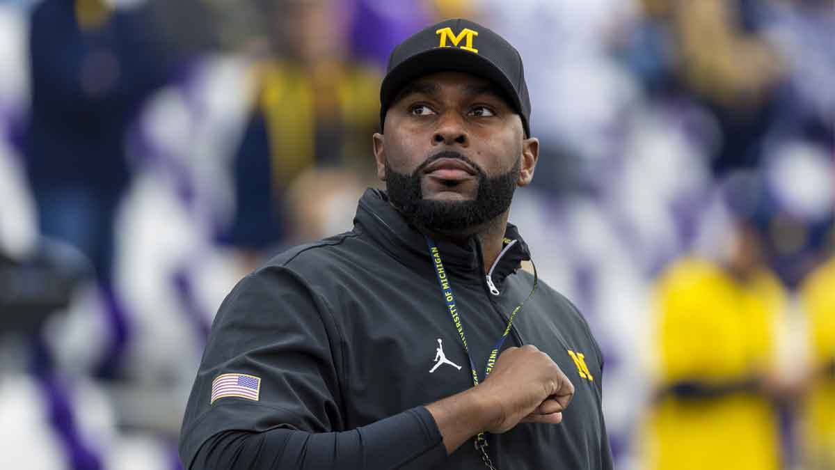 Oct 5, 2024; Seattle, Washington, USA; Michigan Wolverines head coach Sherrone Moore walks out of the locker room during pregame warmups against the Washington Huskies at Alaska Airlines Field at Husky Stadium.