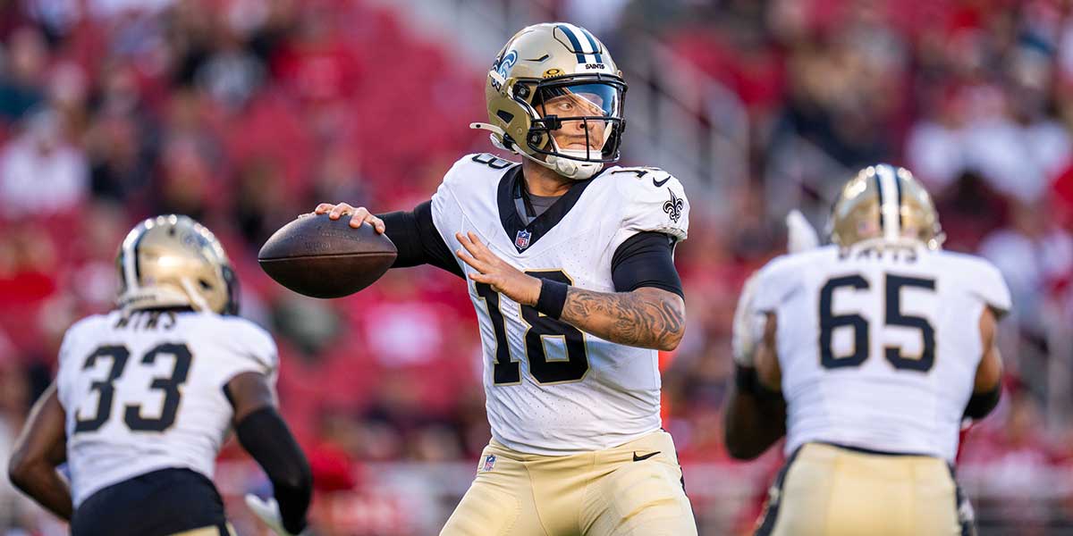 New Orleans Saints quarterback Spencer Rattler (18) during the third quarter against the San Francisco 49ers at Levi's Stadium.