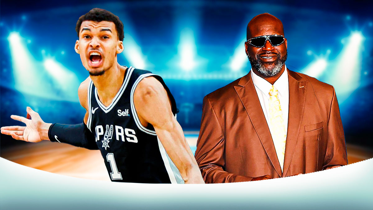 NBA Hall of Famer Shaquille O'Neal and San Antonio Spurs center Victor Wembanyama