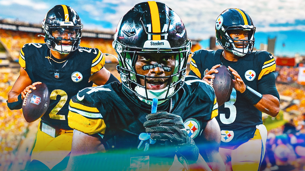 Steelers' George Pickens between Justin Fields and Russell Wilson